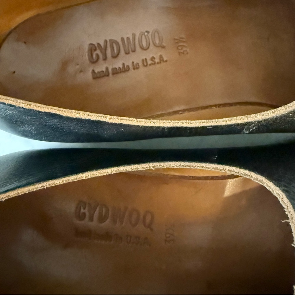 CYDWOQ Bout Asymmetrical Black Leather Mary Jane Flats 39.5 - Picture 8 of 11
